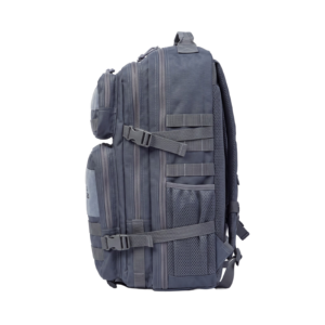 Side of the Beyond Peptides Gym Backpack with the mesh pocket and two compression straps