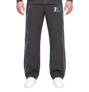 Grey Unisex Jogger on a model, front view from the waistband to the shoes