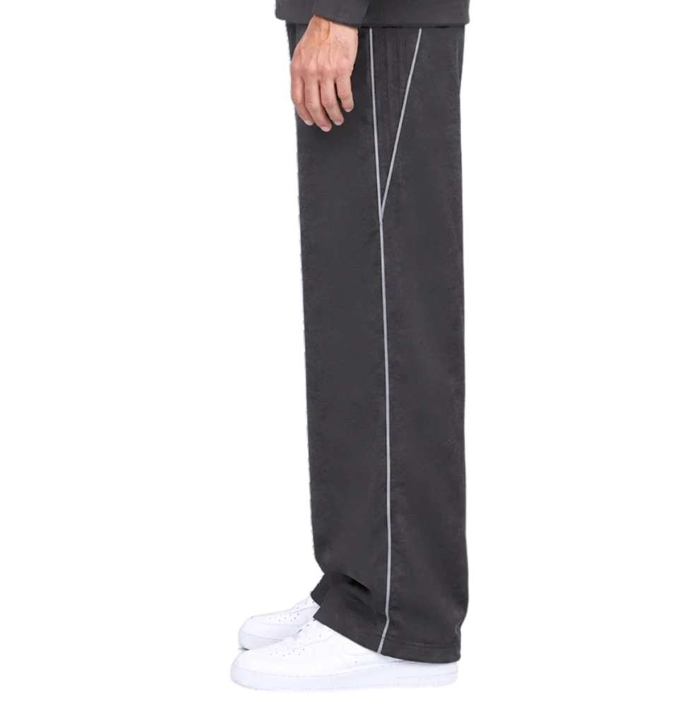 Grey Unisex Jogger from the left side, with two grey piping lines that join into one
