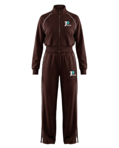 Beyond Peptides Women's Tracksuit Set in dark brown, relaxed fit with wide-leg trousers, front view, shown without a model. AI-generated image, actual product may differ.
