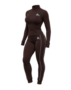Beyond Peptides Women's Tracksuit Set in dark brown, three-quarter view, shown without a model. AI-generated image, actual product may differ.