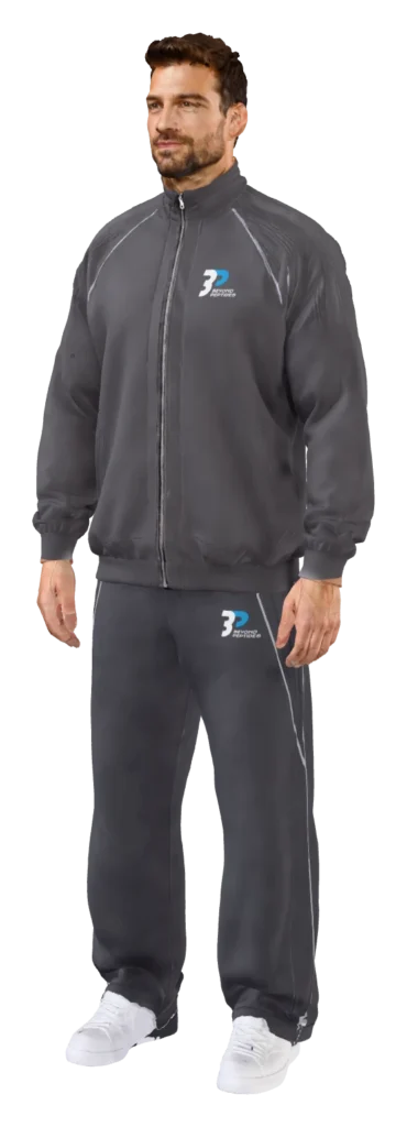Grey Unisex Jogger worn by a model, three dimensional view