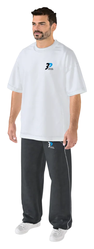 White Oversized Tee worn by a model, three dimensional view